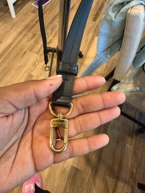 Authentic Louis Vuitton Black Leather Strap with Gold-Tone Clip